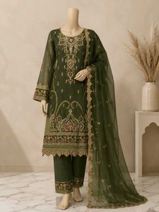 Pakistani Designer Olive Embroidered Kurta S