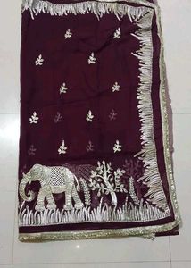 Embroidered Silk Saree with Elephant Motif