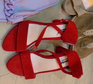 Red Suede Strappy Heels