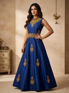 Embroidered Blue Ethnic Gown