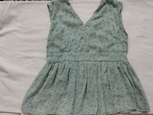 V-Neck Mint Green Floral Peplum Blouse
