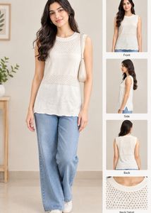 Chic White Sleeveless Crochet Top