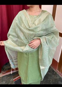 Indo Era Olive Green Kurta Set with Dupatta
