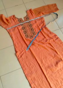 Orange Kurti with Embroidered Neckline