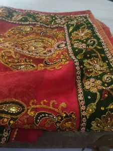 Embellished Red Saree with Gold Embroidery