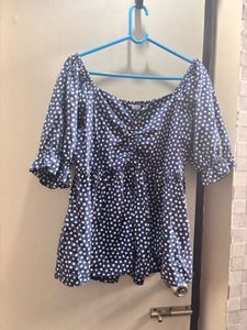 Chic Blue &amp; White Polka Dot Top