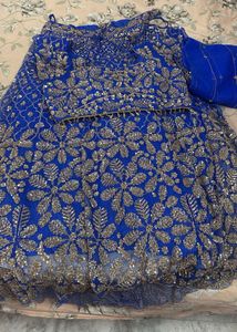 Stunning Blue Lehenga Choli with Golden Embroidery