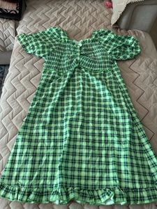 Green Plaid Button-Front Midi Dress
