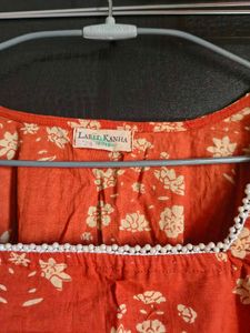 Orange Floral Print Kurta