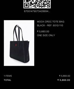 ZARA Chic Black Tote Bag with Crocodile Texture