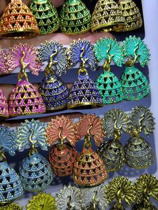 Assorted Peacock Jhumka Earrings Set in 12