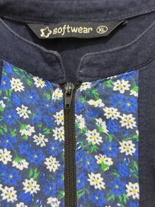 Navy Blue Kurta with Floral Panel