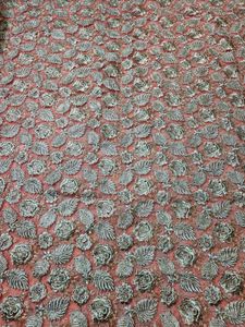 Embroidery Work Net Material Peach Colour