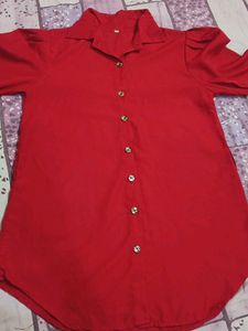Chic Red Button-Up Shirt