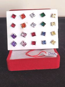 Color Diamond Earrings Pure Silver Studs Pech (Two