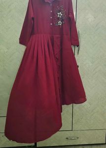 Maroon Embroidered Kurta
