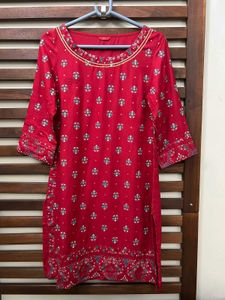 Vibrant Red Kurti with Floral Print