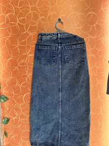 Classic Blue Denim Midi Skirt