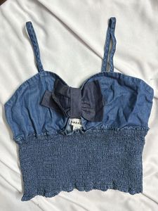 Cute Denim Bow Crop Top