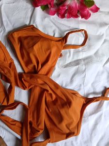 Orange Bikini Set with Wrap Tie