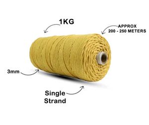 Mustard 3mm Cotton macrame cord singleply
