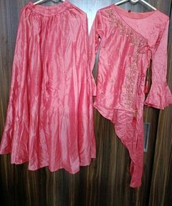 Pink Embroidered Skirt & Top Set