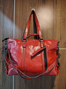 Chic Red Faux Leather Tote Bag