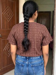 Textured Brown Short Sleeve Top
