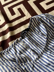 Blue and White Striped Cold Shoulder Top
