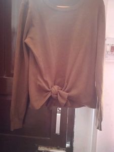 Brown Tie-Front Long Sleeve Top