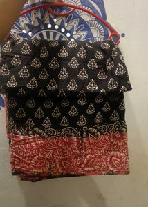 Beautiful Black &amp; Red cotton print sari