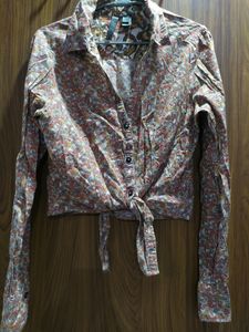 Red Printed Knot Shirt For Women