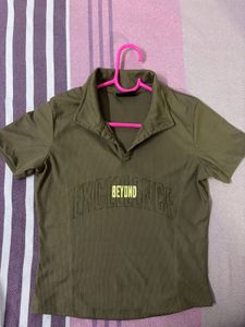 Westside Olive Green Cropped Collared Top