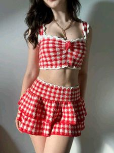 Crochet Gingham Two-Piece Set