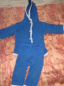 Blue Knit Hoodie and Pants Set