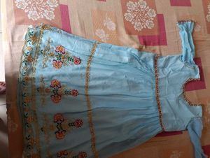 Sky Blue Embroidered Anarkali Suit Set