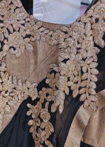 Elegant Black &amp; Gold Ethnic Saree Style Gown