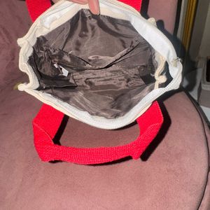 Cream &amp; Red Canvas Mini Tote Bag