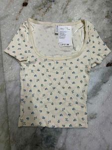 Cute Floral Print Square Neck Top
