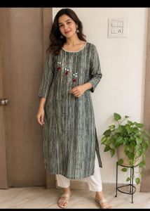 Embroidered Striped Kurta with White Pants