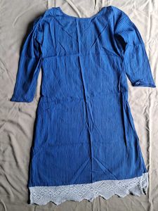 Blue Kurta with Crochet Lace Trim