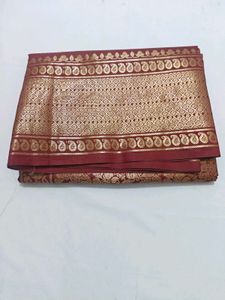 Maroon &amp; Gold Brocade Silk Saree