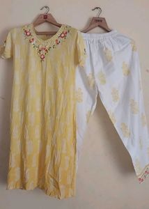 Yellow Kurta Set with White Pants