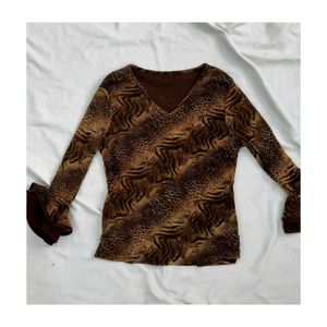 Vintage Leopard Print Mesh Top