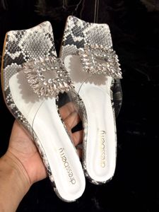 Stylish Snake Print Mules with Rhinestones