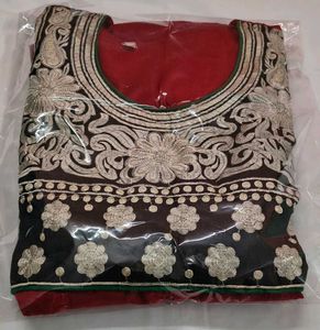 Red Anarkali Kurta with Embellished Yoke