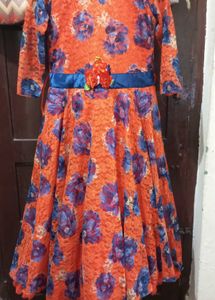 Orange Floral Lace Ethnic Gown