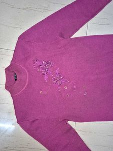 Purple Mock Neck Embroidered Sweater