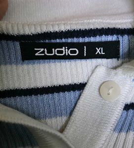 zudio Blue Striped Knit Polo Tee 💙✨