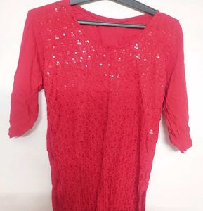 Stunning Red Sequinned Kurta